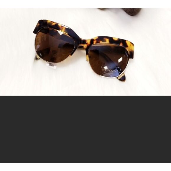 Zac Posen Kouka tortoise shell gold rim sunglasses with hard case brown lenses main image 13